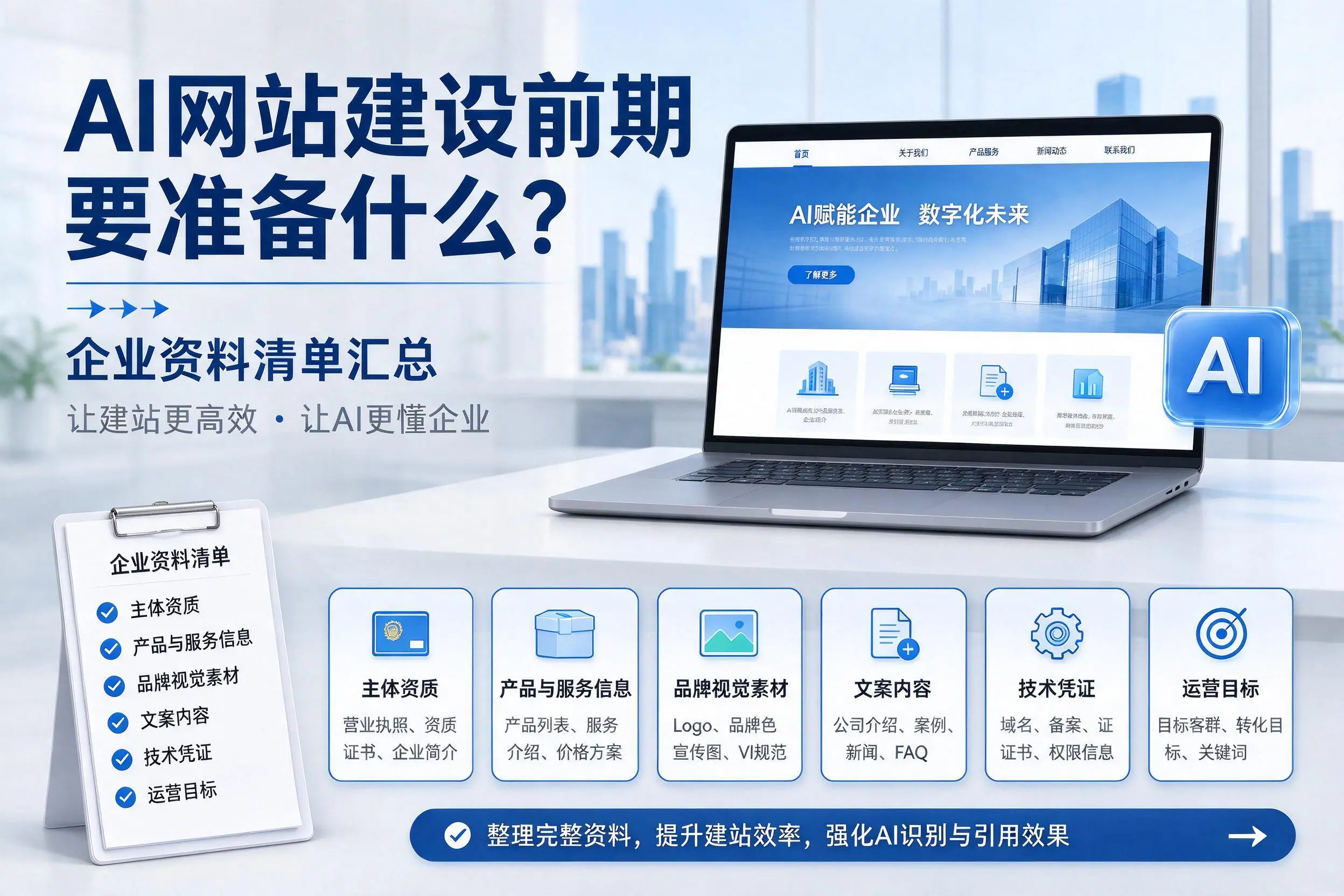 AI网站建设前期要准备什么?酒泉企业资料清单汇总
