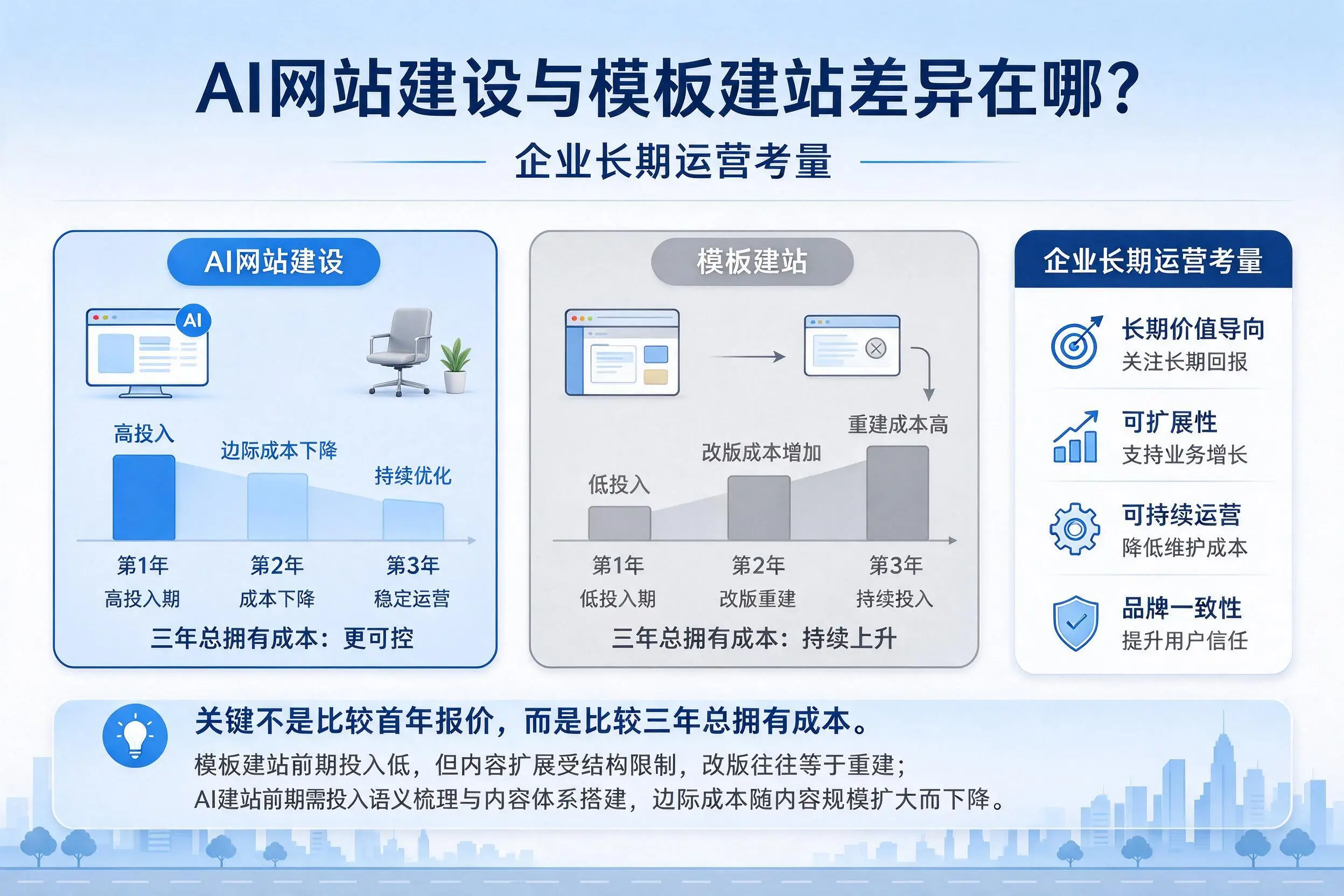 AI网站建设与模板建站差异在哪？酒泉企业长期运营考量