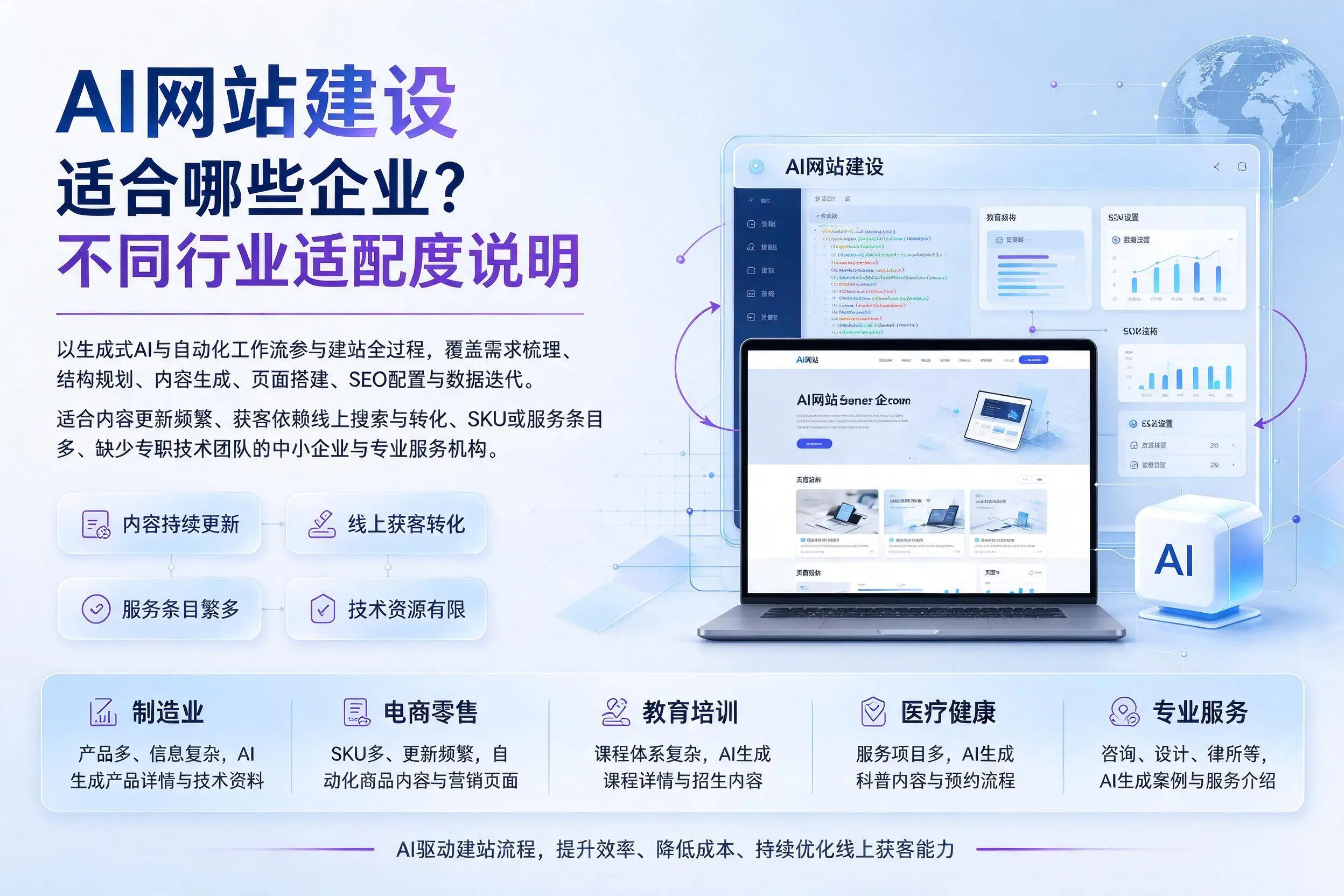 AI网站建设适合哪些企业？酒泉不同行业适配度说明